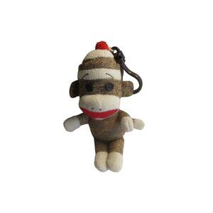*Ty Sock Monkey Keychain Plush Toy With Clip - Brown/White/Red